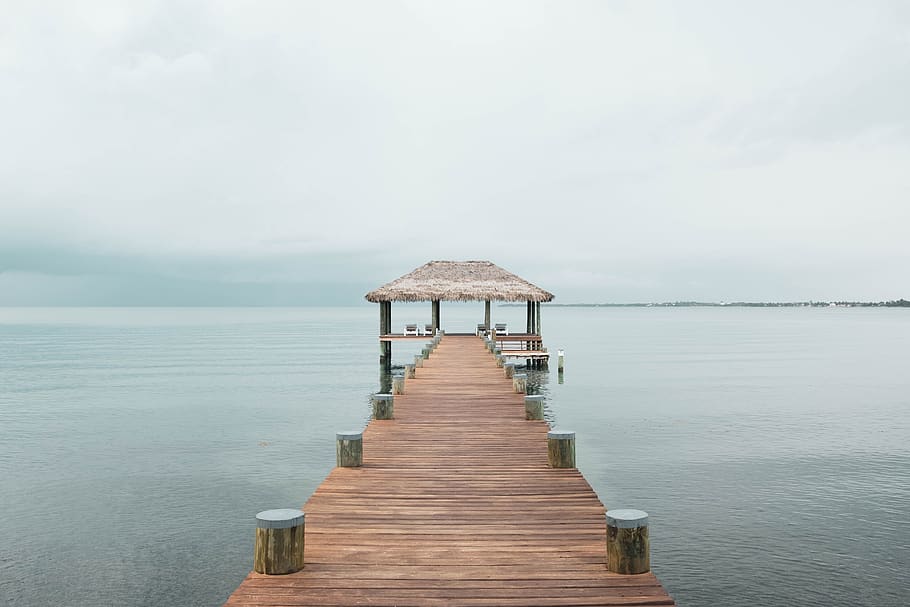 dock, pier, water, ocean, cloudy, cold, blue, gloomy, sky, beauty in nature