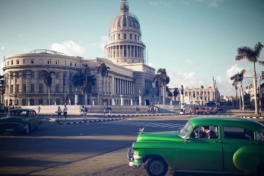 Cuba, La Habana, veterano, automático, clásico, antiguo, automotriz, ciudad, vintage, cielo