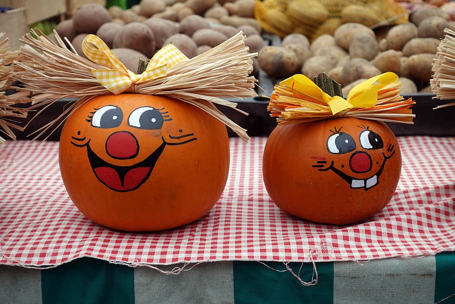 pumpkin, painted pumpkin, autumn, autumn colours, mainz market, autumn decoration, autumn motives, pumpkin face, pumpkin decoration, food and drink