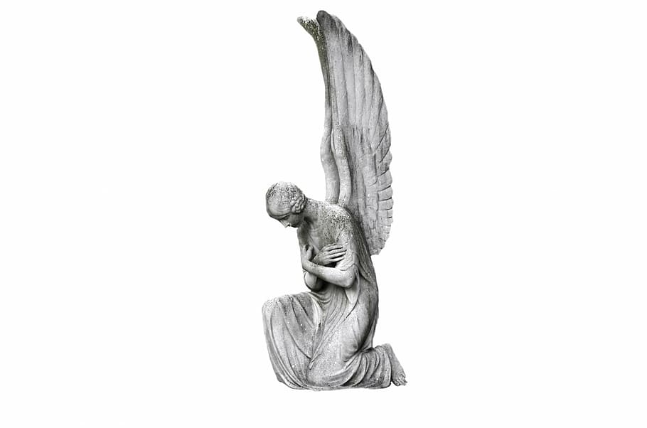 man, wings illustration, angel, angelic, sadness, tomb, stone, cemetery, sculpture, gravestone