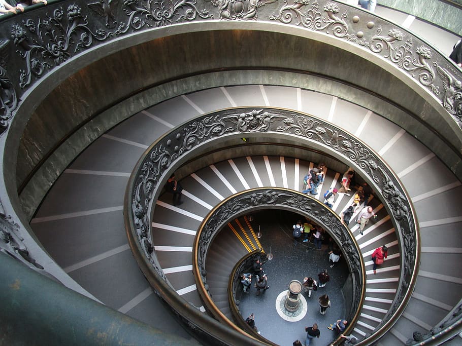 kelompok, orang-orang, berjalan, tangga spiral, vatikan, museum, tangga, roma, tangga dan tangga, spiral
