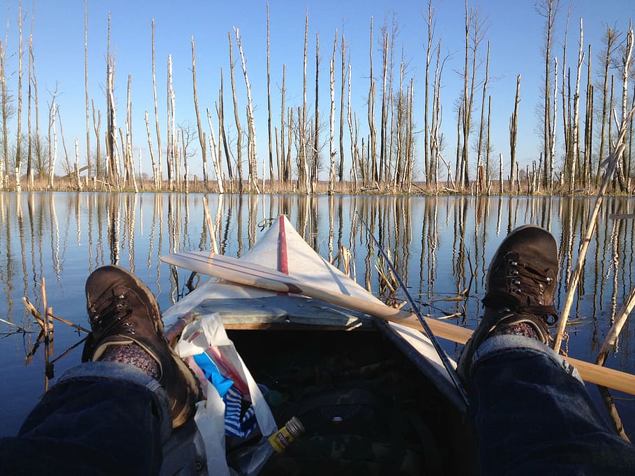 lake, canoeing, water, nature, holiday, paddle, boot, paddler, low section, human leg
