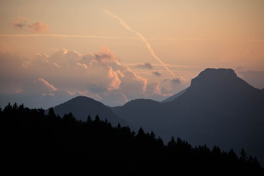 mountains, clouds, sky, landscape, alpine, tyrol, inntal valley, wendelstein, afterglow, abendstimmung