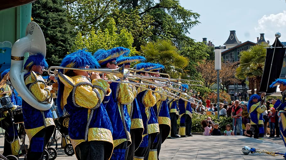 music, montreux, switzerland, blue, brass band, mood, lausanne, château chillon, mountains, parade