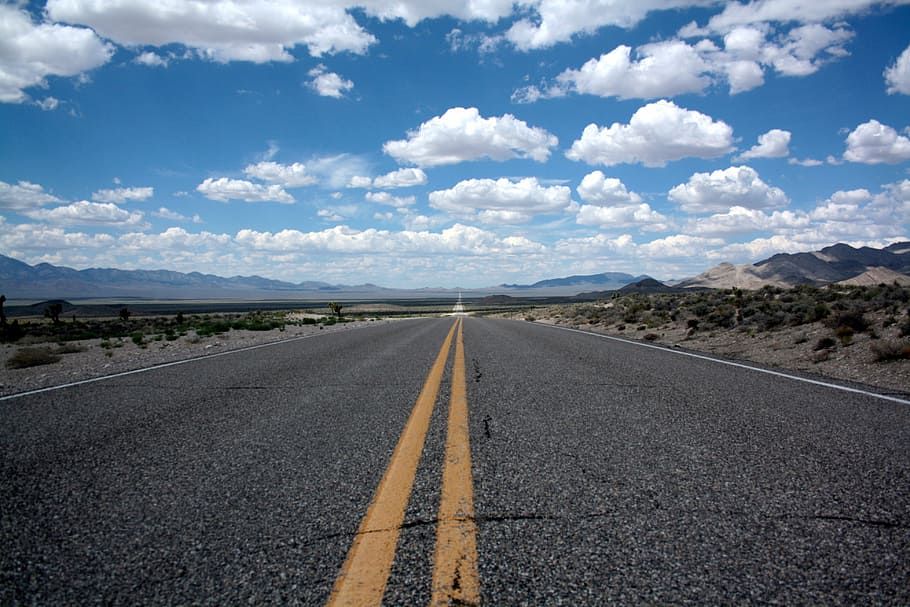 concreto, carretera, nublado, día, desierto, horizonte, paisaje, líneas, perspectiva, cielo