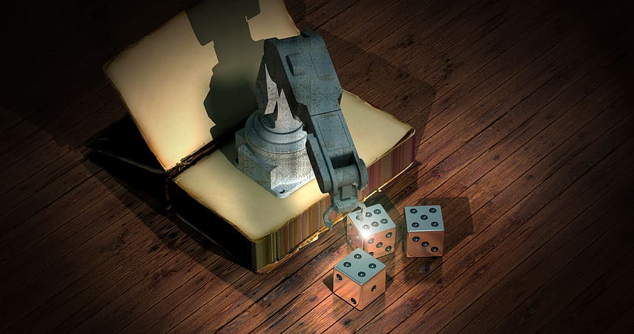 assorted dices, book, robot, cube, simulation, robot arm, animation, programming, cybernetics, model