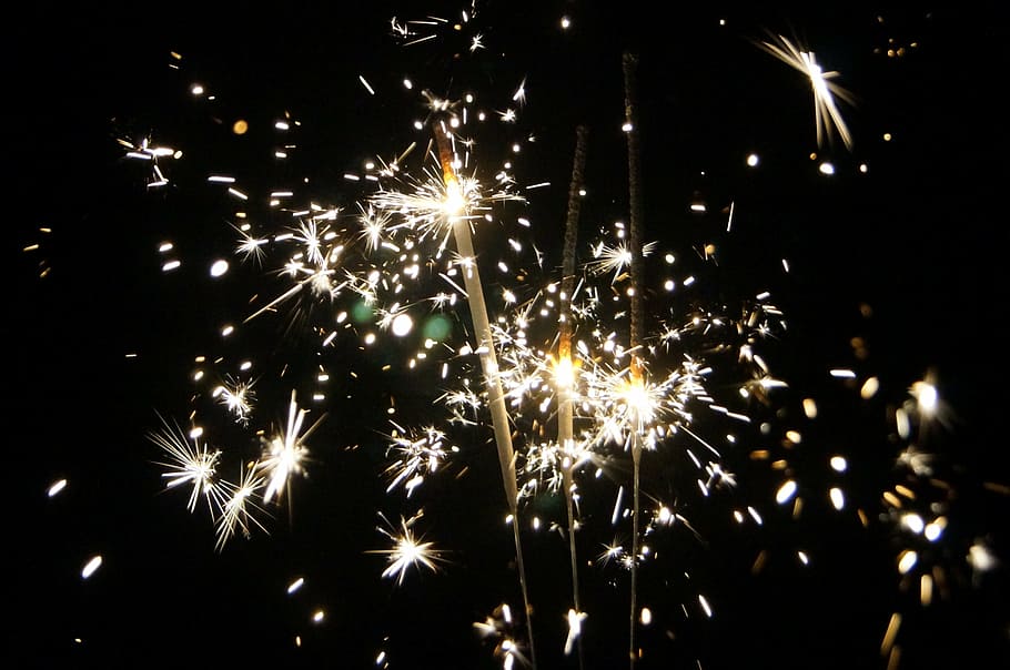fireworks, sparklers, night, new year's eve, new year's day, shower of sparks, lights, light, atmosphere, turn of the year
