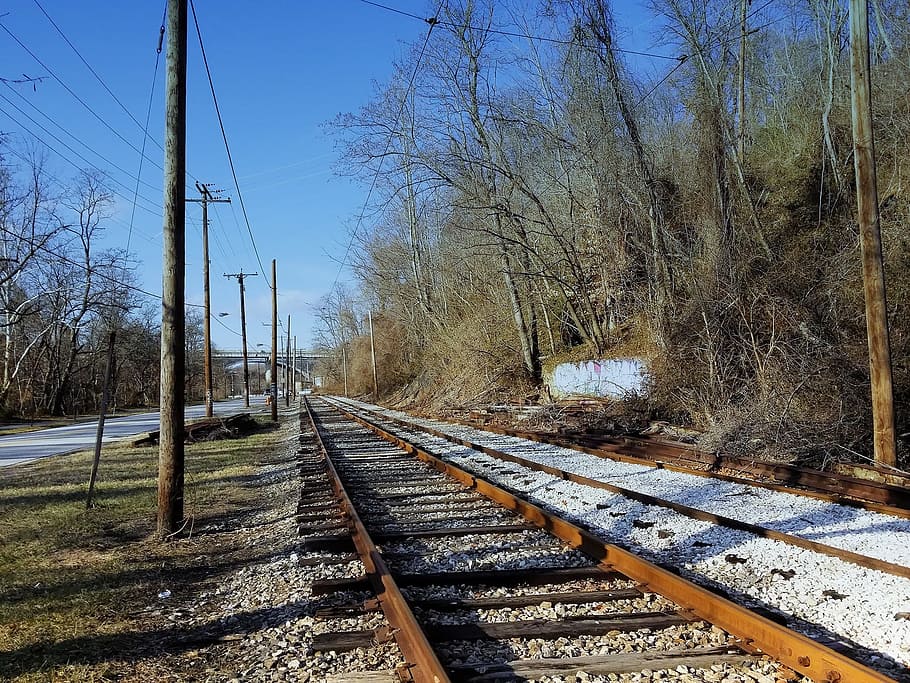 Ferrovia, Baltimore, Trilhos de trem, trem, trilhos, carrinho, transporte ferroviário, transporte, árvore, ninguém
