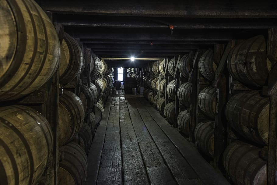 whiskey, cellar, Barrels, Buffalo Trace Distillery, Kentucky, boards, public domain, barrel, winery, alcohol