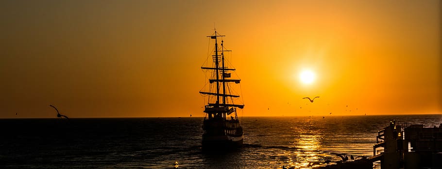 ship, west, the sun, sea, the coast, the baltic sea, water, evening, holidays, ships