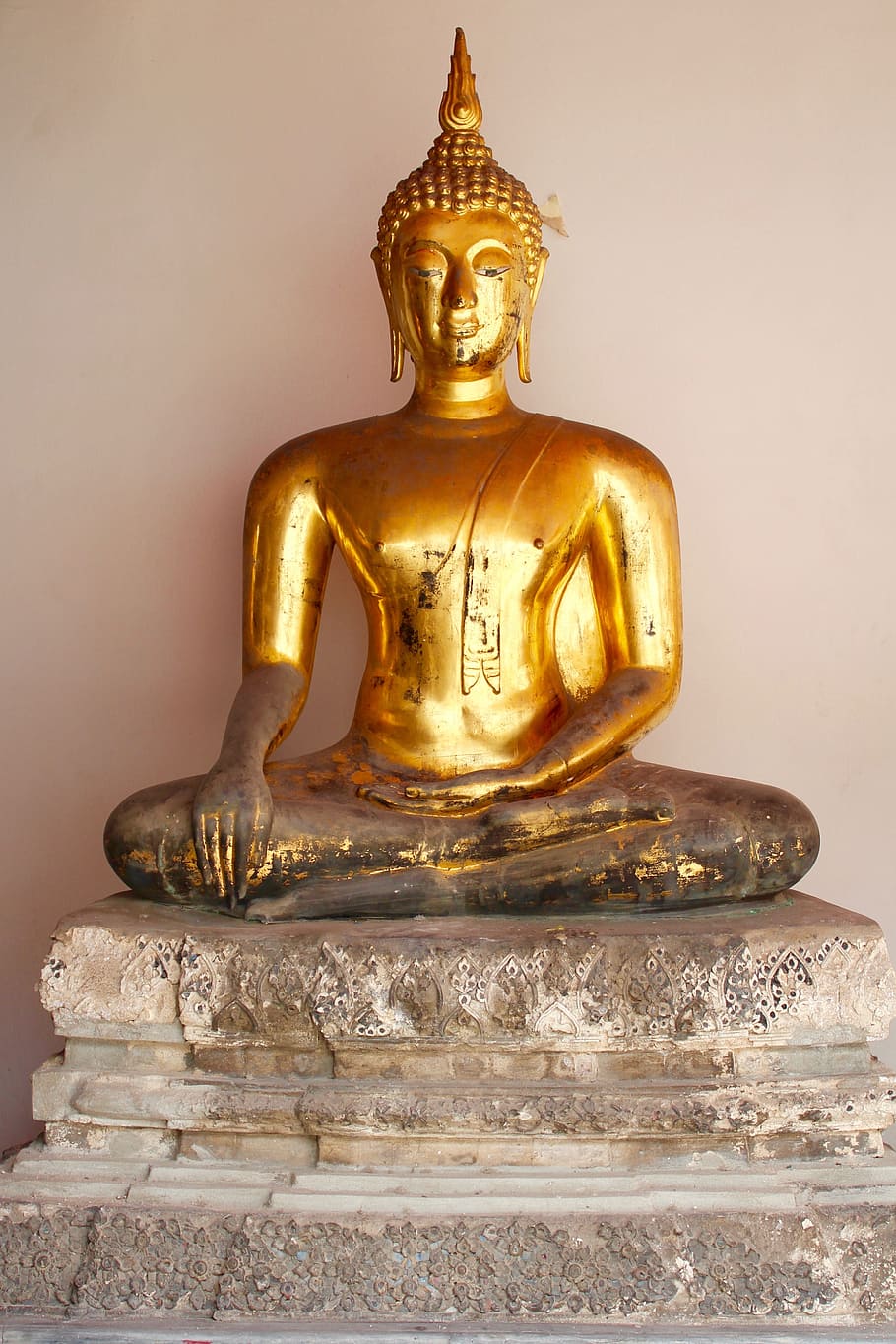 座っている, 真鍮色の仏像, 白, 壁, バンコク, 仏, 金, 瞑想, 仏教, タイ