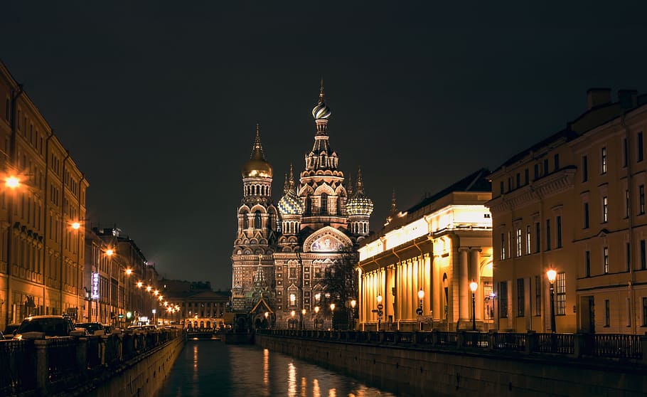 ロシア, サンクトペテルブルクロシア, 建築, 教会, 岸壁, シンボル, 寺院, 建物の外観, 構築された構造, 照明