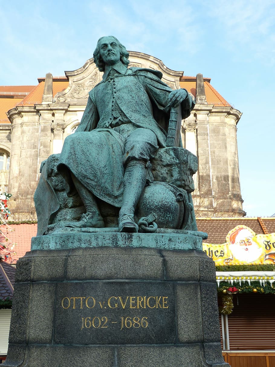 sculpture, statue, guericke, magdeburg, saxony-anhalt, monument, town hall, figure, old town, otto of guericke