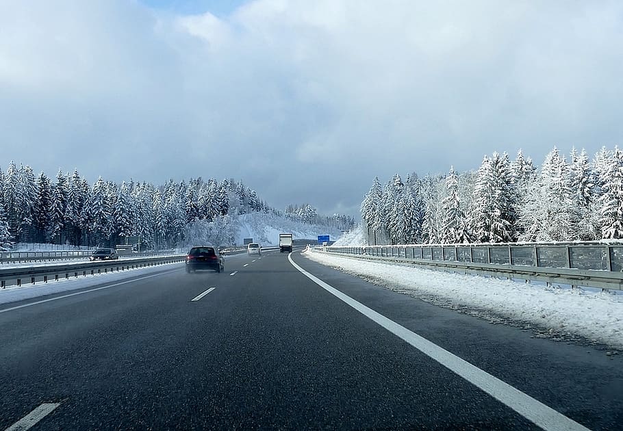 highway, winter, snow, road, away, transportation, cold temperature, motor vehicle, mode of transportation, car