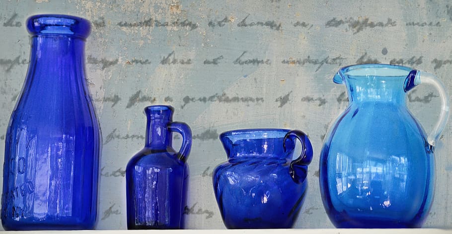 glass, blue, reflection, texture, pitcher, bottles, container, bottle, indoors, glass - material