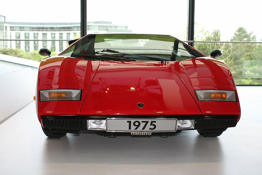 Classic Red Lamborghini Countach Coupe Inside Building