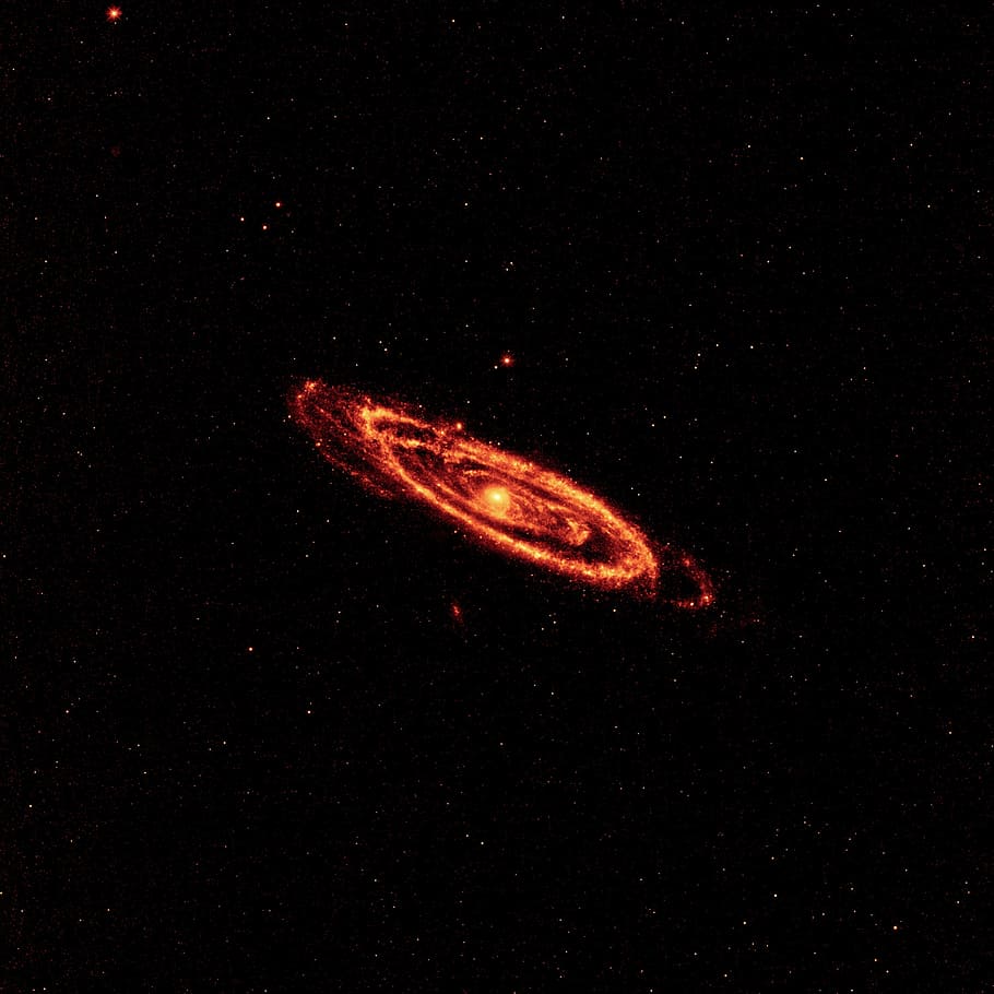 Ilustración de la galaxia roja, andrómeda, galaxia, espacio, cosmos, messier 31, m31, ngc 224, galaxia espiral, polvo