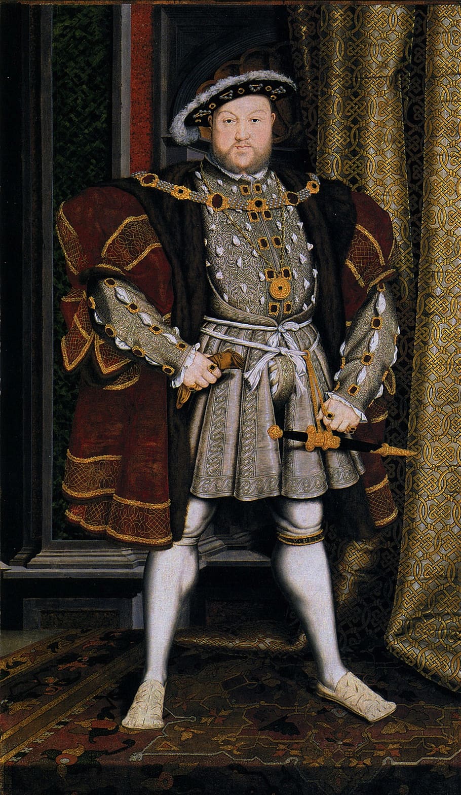 man, wearing, medieval, suit painting, hans holbeing, king henry viii, england, great britain, art, artistic