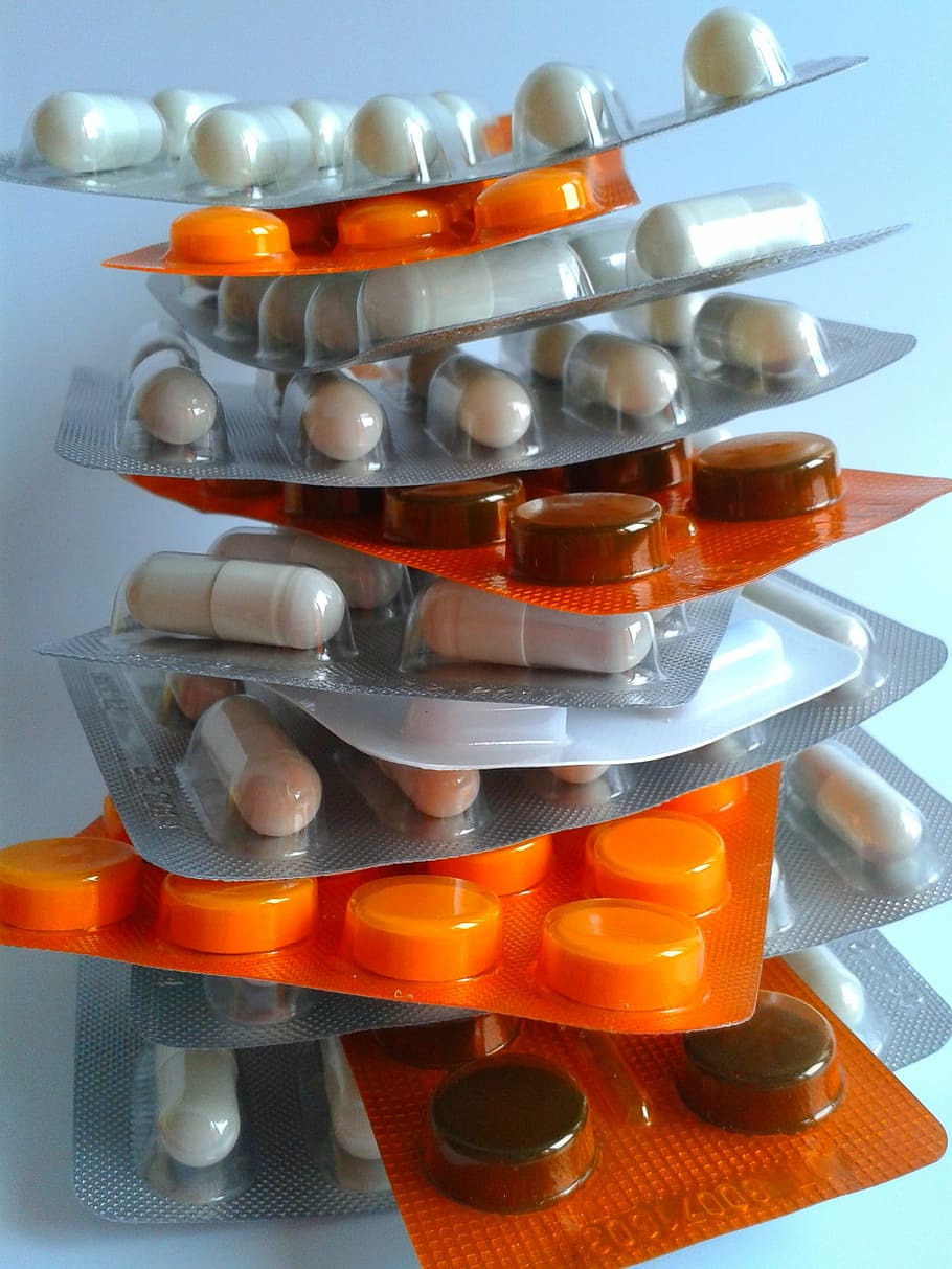 pilha, embalagens de medicamentos, saúde, doença, comprimidos, cura, farmácia, ficar doente, tratar-se, médico