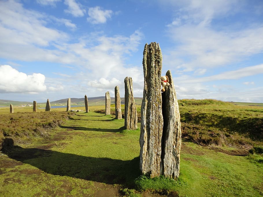 beige, bear, gray, rock, orkney island, ring of brodgar, stone circle, landscape, mystical, place of worship