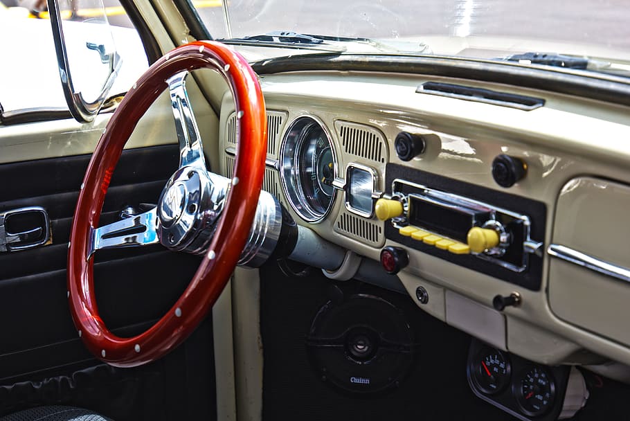 car, vw, bug, volkswagon, steering wheel, dash, auto, automobile, cluster, 1960s