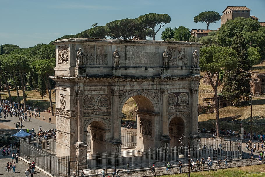 ローマ, アンティーク, コンスタンティヌスの凱旋門, 古代建築, 建築, 人々のグループ, 構築された構造, 建物の外観, 群集, 歴史