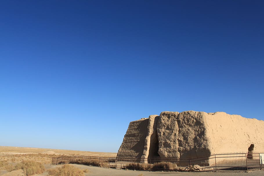 northwest, yumenguan, gobi, sky, clear sky, copy space, blue, history, nature, ancient