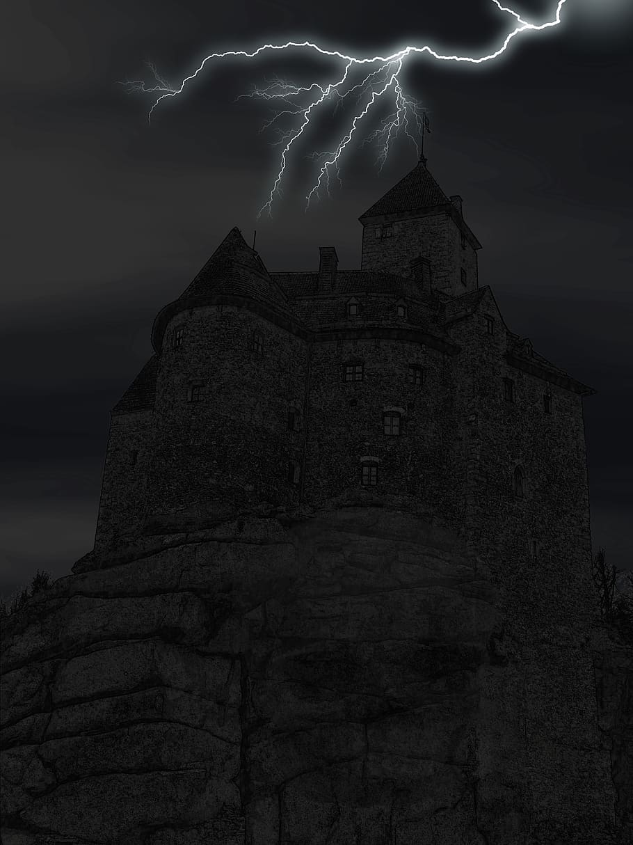 castle, building, masonry, middle ages, weird, scary, historically, mystical, architecture, cloud - sky