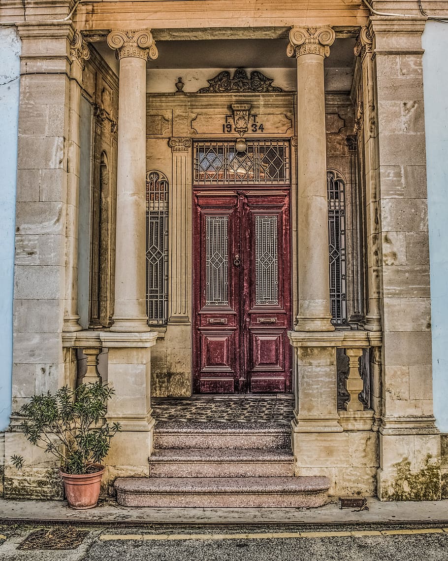 Chipre, Kato Drys, arquitectura, neoclásico, casa, puerta, entrada, vintage, decadencia, estructura construida