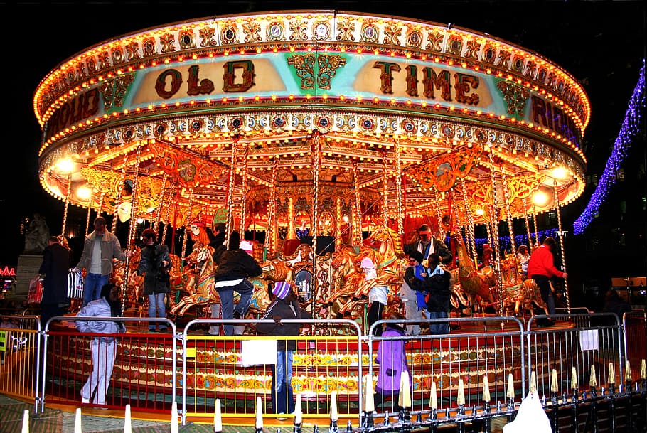 brown carousel, Carousel, Market, Exit, year market, joy, kids carnival ride, chain carousel, fun, amusement Park Ride