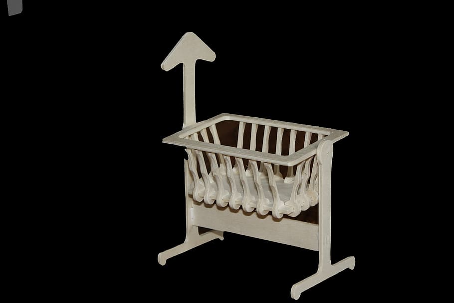 cradle, model weighing, plywood, hobby milling, seat, indoors, sign, chair, studio shot, white color