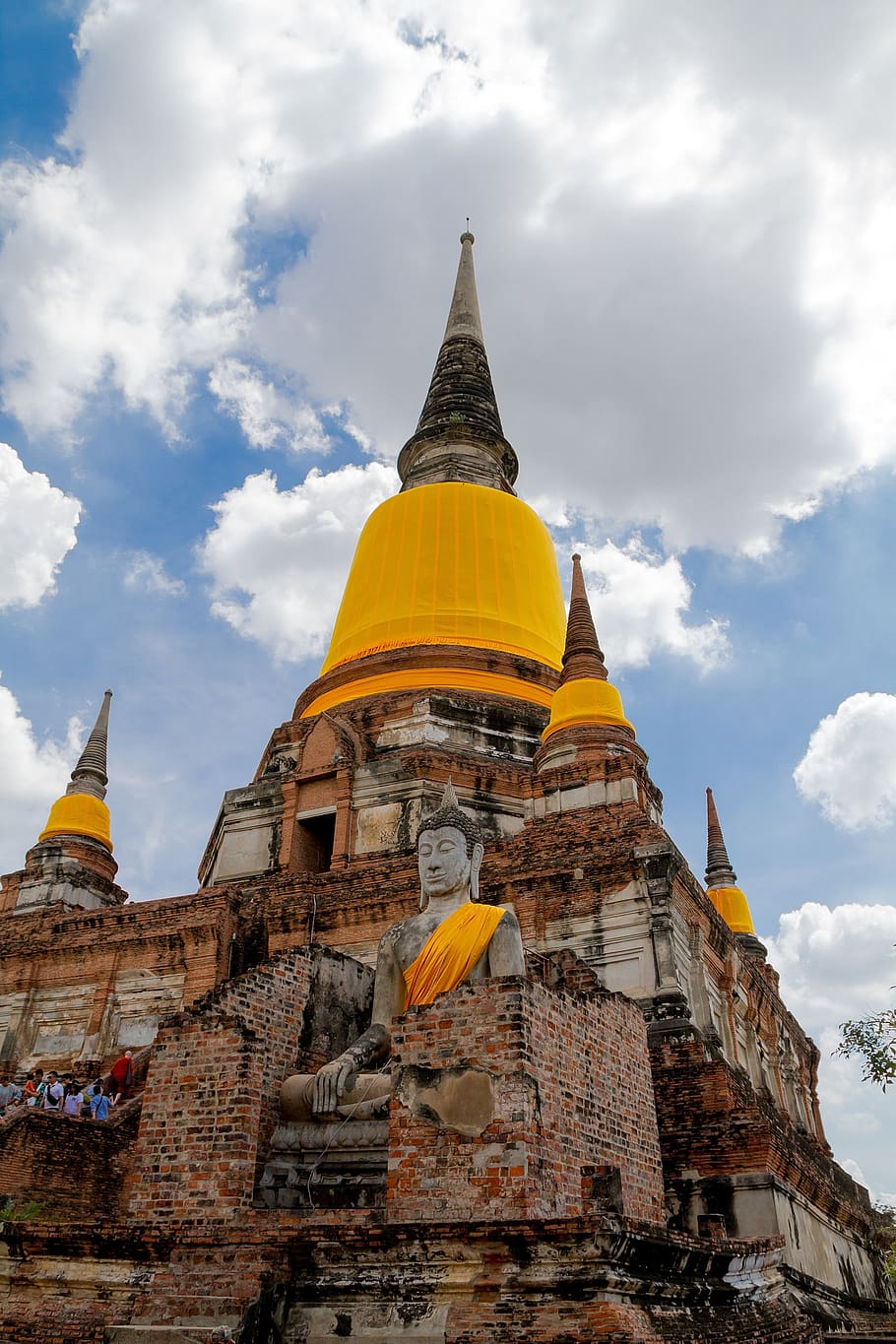 wat yai chai mongkhon, medida, ayutthaya, tailandia, señorita, budismo, mérito, fe, nube - cielo, arquitectura