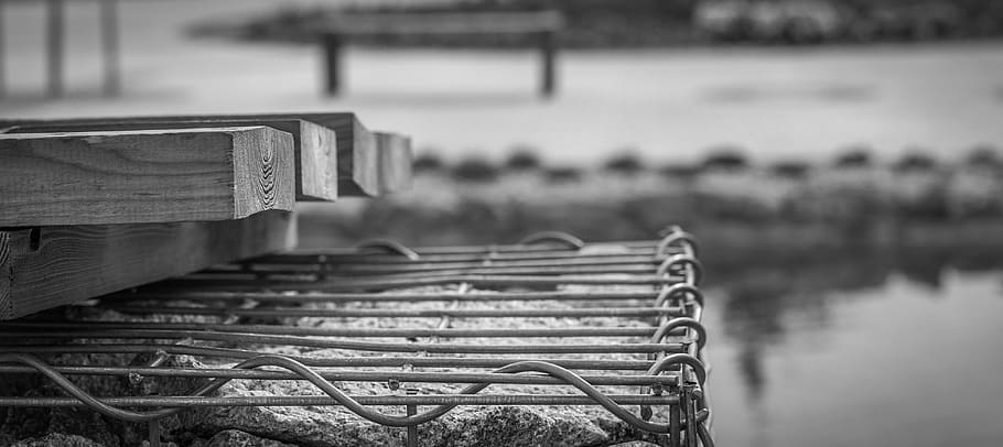Board, Boards, Lagoon, Cage, Grid, Metal, black and white, atmosphere, architecture, building