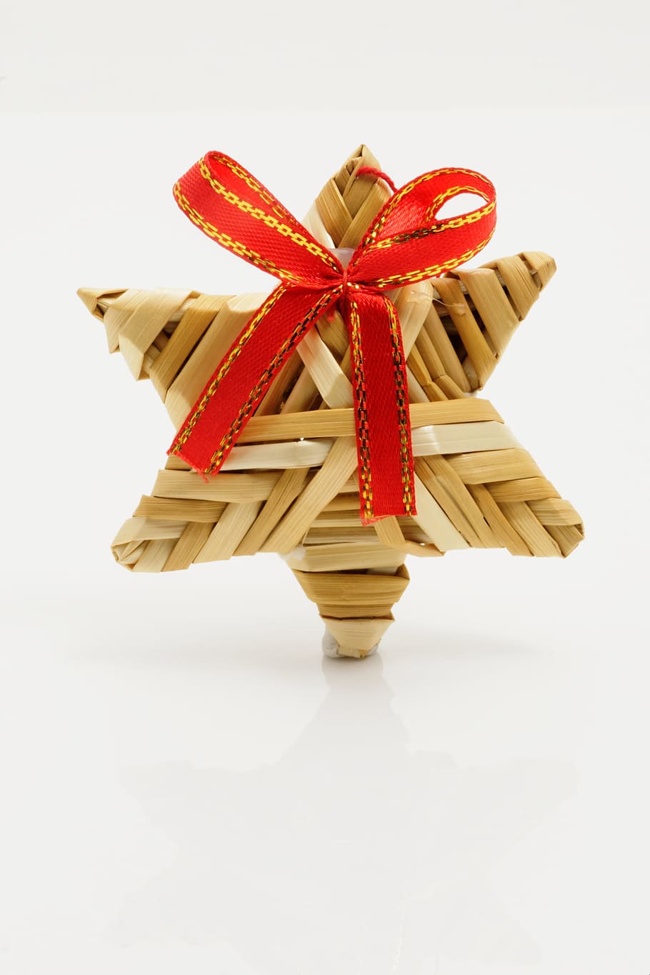 brown star figure, Christmas, Deco, Straw, Advent, decoration, festive decorations, star, tied bow, ribbon - sewing item
