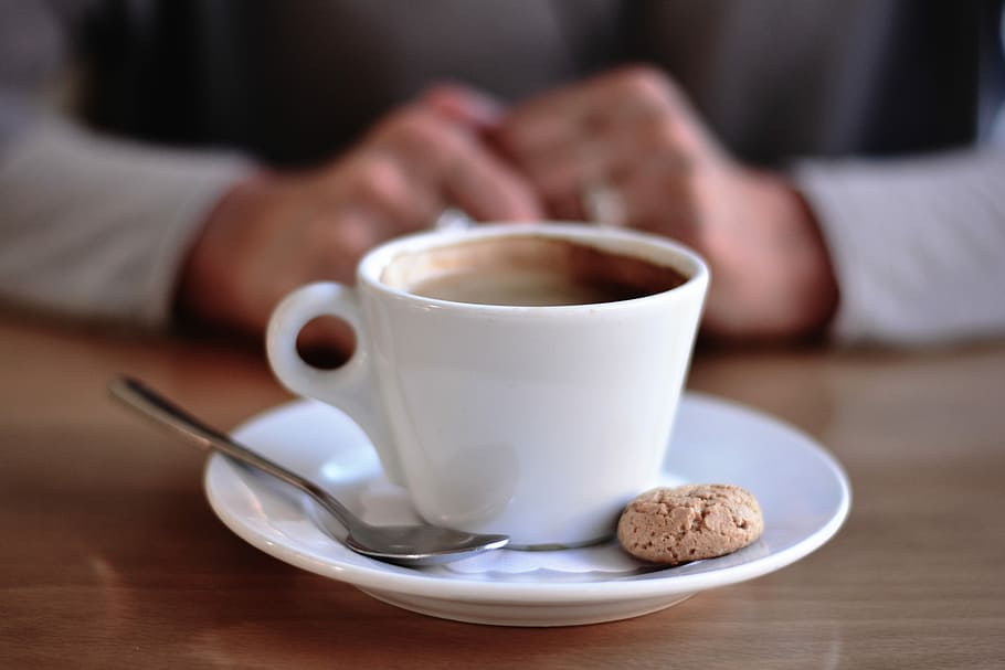 white, teacup, filled, liquid, saucer, cookie, cup, cup of coffee, coffee, coffee cup