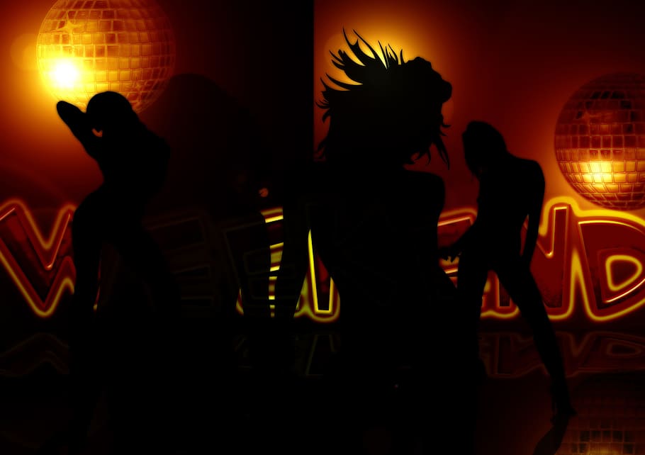women dancing, inside, club, Silhouette, Woman, Girl, Movement, weekend, friday, jump