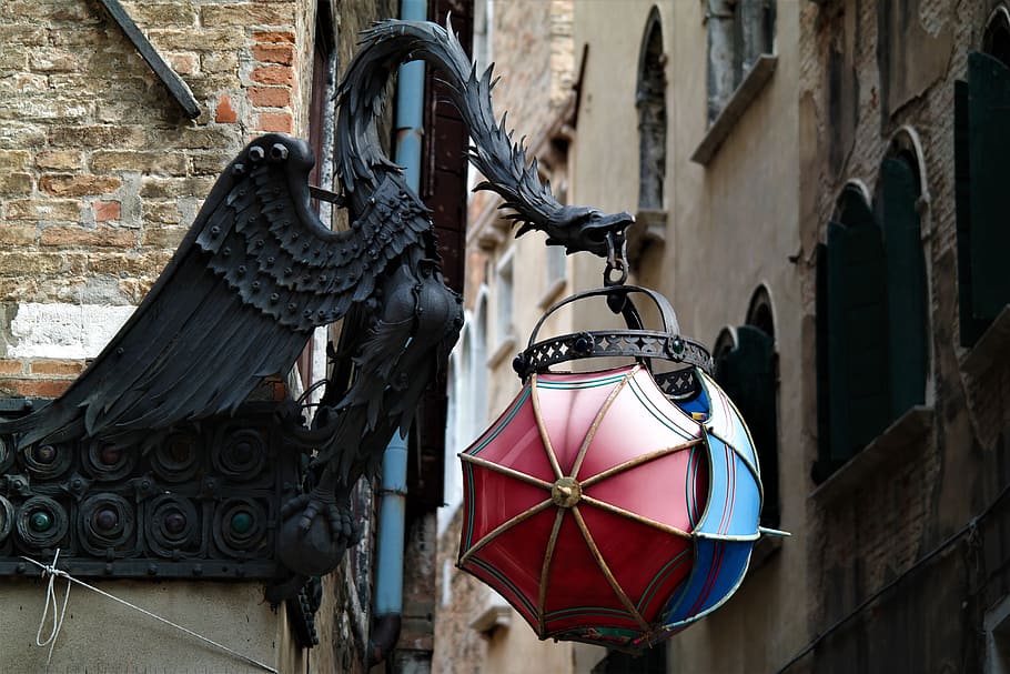 paraguas, dragón, escultura, italia, venecia, arquitectura, exterior del edificio, estructura construida, edificio, arte y artesanía