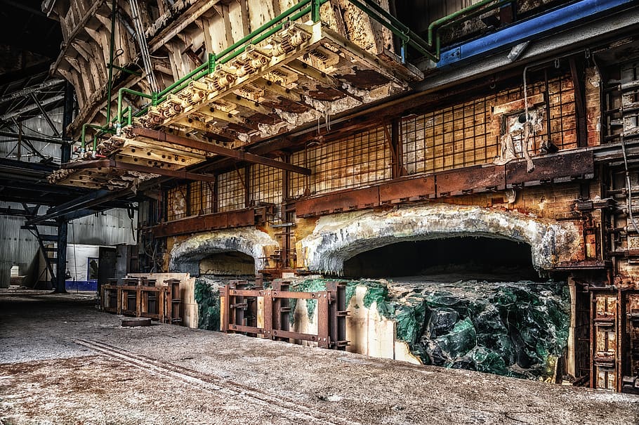 factory, industry, oven, melting furnace, glass, production, industrial building, pfor, factory building, abandoned