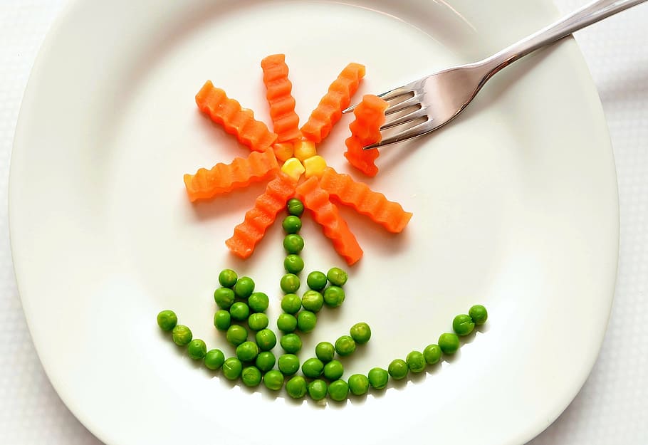 plate, sliced, carrots, green, beans, eat, peas, healthy, of course, frozen vegetables