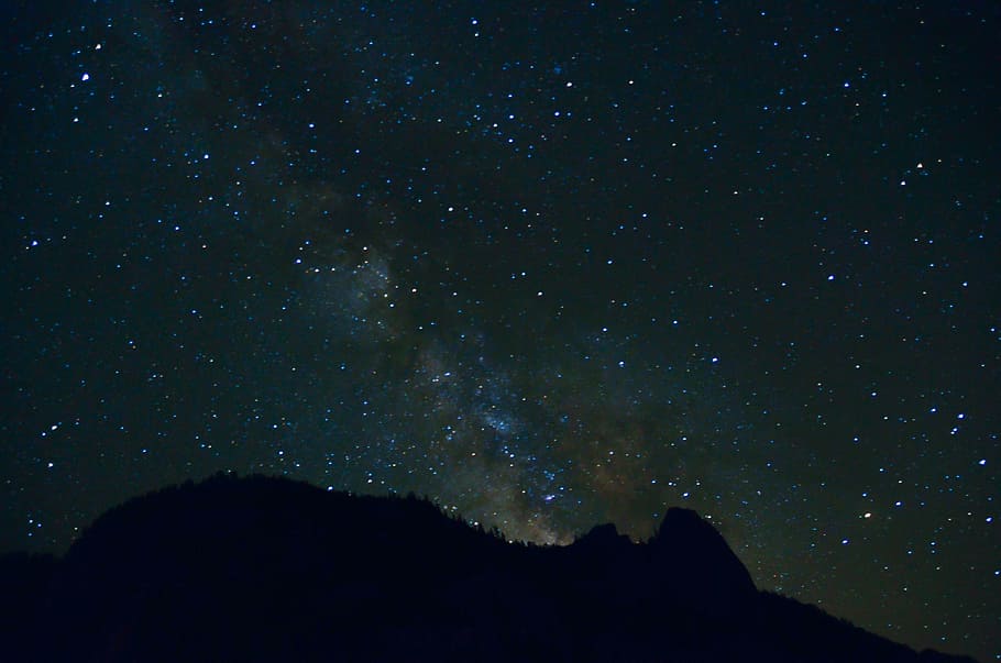 estrellas, montaña, noche, oscuro, cielo, galaxia, silueta, estrella - espacio, naturaleza, sin gente