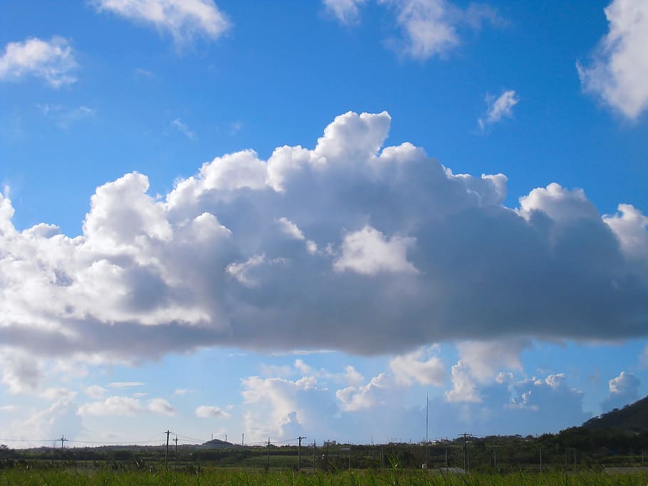 Dinámico, nube, viento, cielo azul, cielo, blanco, azul, gris, isla ishigaki, okinawa