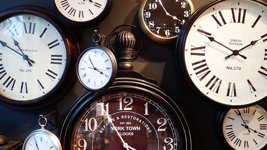 assorted pocket watches, clocks, clock, time, watch, date, alarm, schedule, management, deadline
