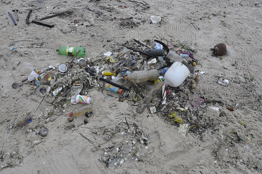 contaminación, basura, playa, degradación, vertedero, basurero, vista de ángulo alto, día, suciedad, tierra