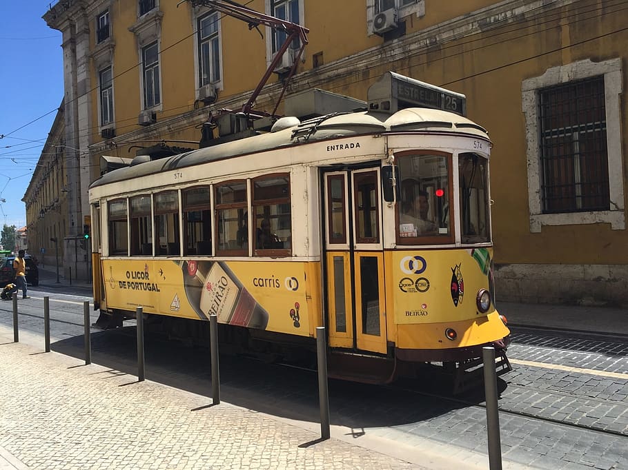 古い, リスボン, 鉄道交通, 路面電車, 郷愁, 輸送, 交通, スペイン, ヨーロッパ, 公共の人物