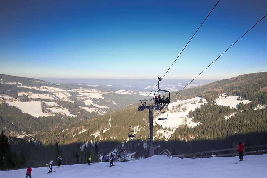 esqui na Áustria, elevador, Áustria, teleférico, panorama, frio, floresta, colinas, montanhas, natureza