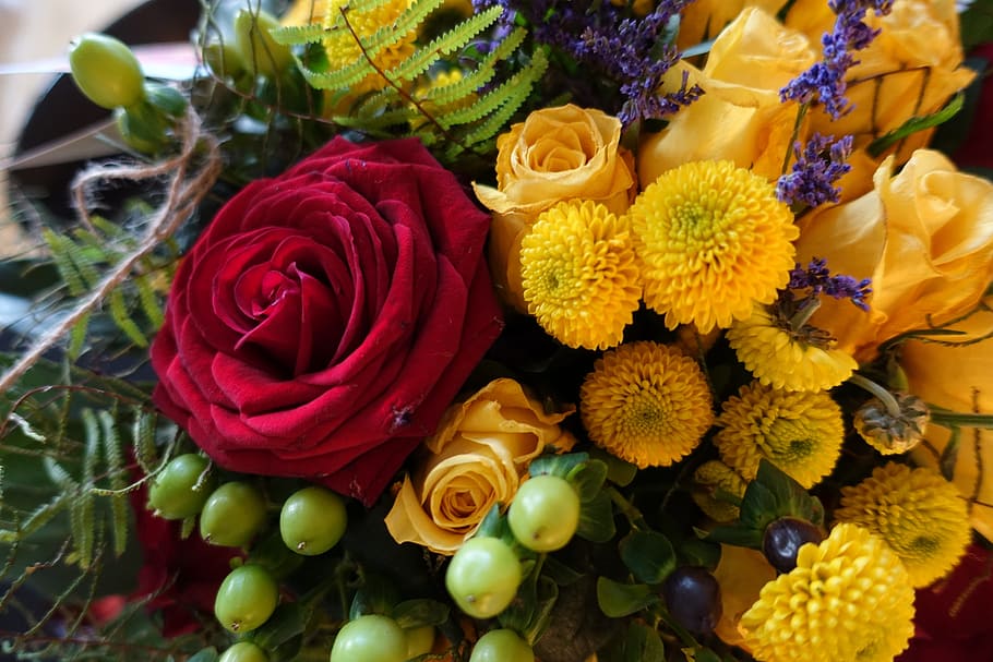 Buket, Bunga, Yubileum, karangan bunga, warna, perayaan, nyonya rumah, pemandangan sudut tinggi, close-up, variasi