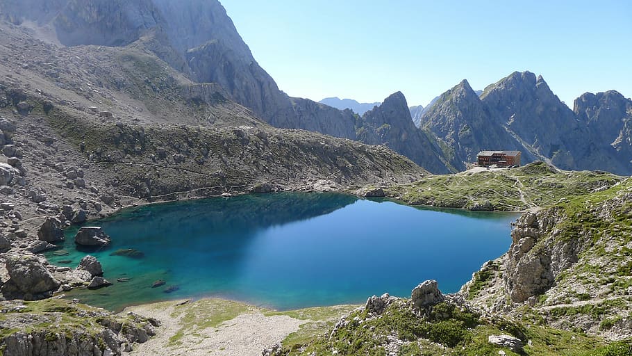 山, bergsee, 風景, 自然, 山小屋, 東チロル, 風景-自然, 水, 自然の美しさ, 山脈