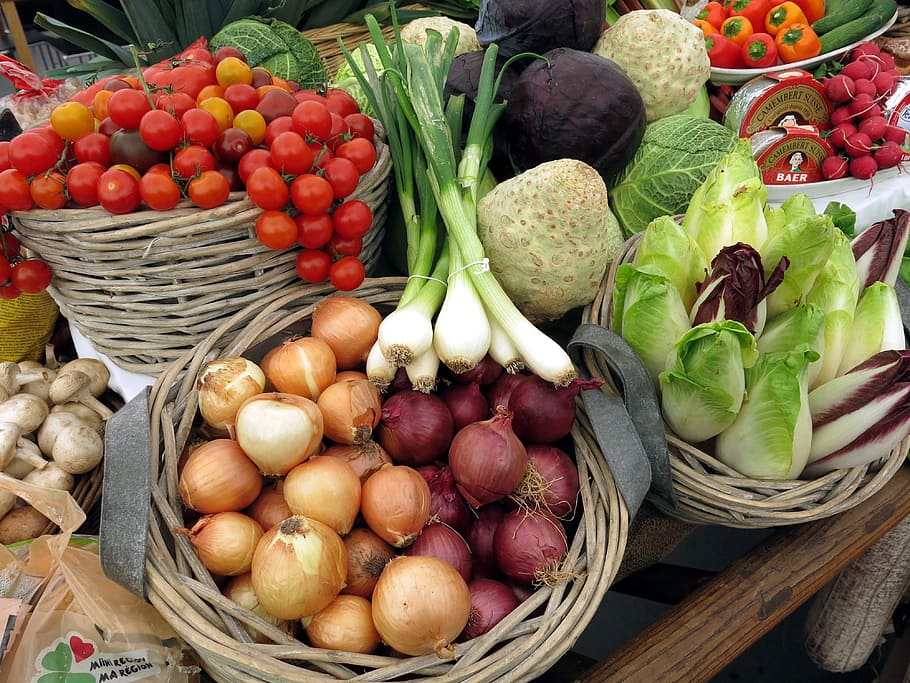 모듬 야채 많은, 야채, 토마토, 부추, 샐러드, 양파, 건강한, 먹다, 화려한, 영양