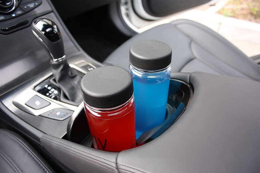 bottle, holder, car, interior, container, liquid, drink, beverage, science, close-up