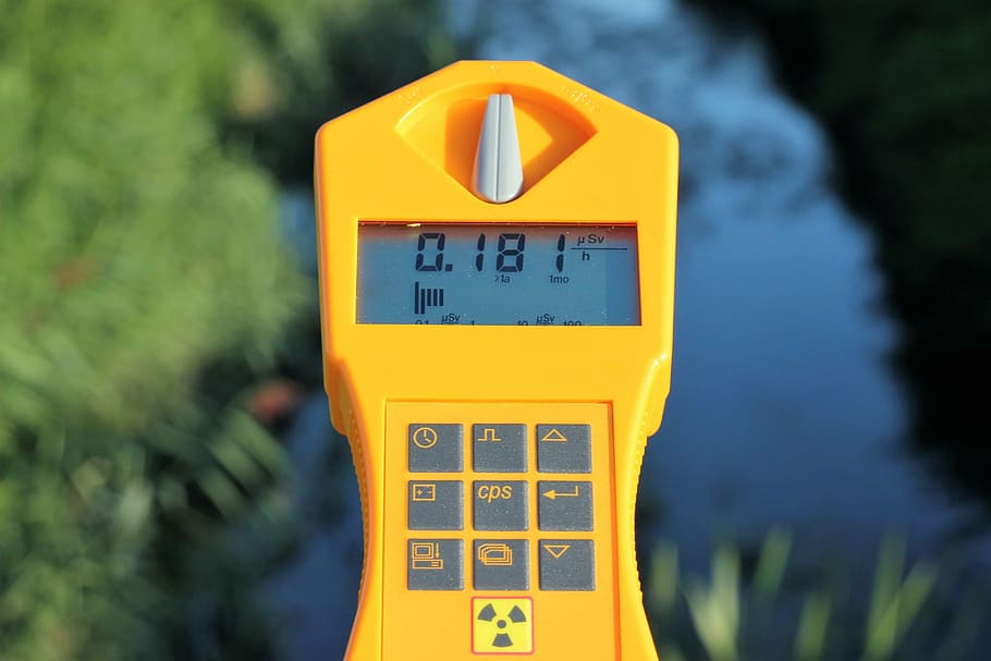 geiger counter, gamma, dosimeter, electronic, normal radiation, security, communication, yellow, text, close-up